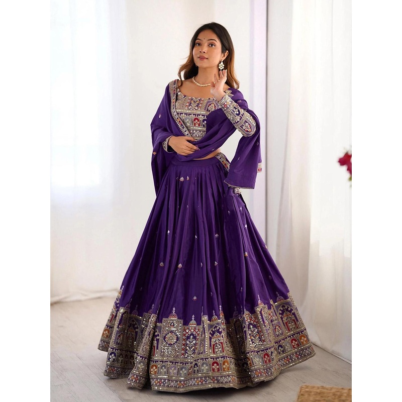 BAESD Embroidered Sequinned Semi-Stitched Lehenga & Unstitched Blouse With Dupatta