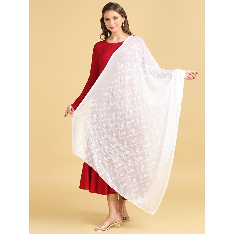 Dupatta Bazaar Floral Embroidered Thread Work Dupatta