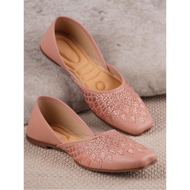 Froh Feet Women Slip-On Embellished Comfortable Sole Mojaris Flats