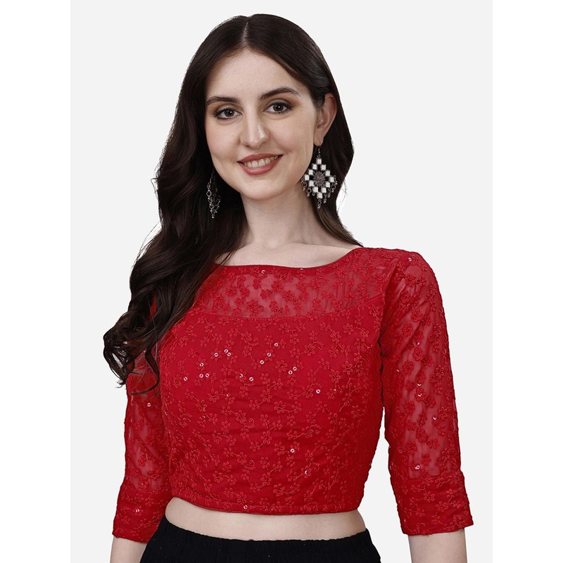 HERE&NOW Embroidered Round Neck Readymade Saree Blouse