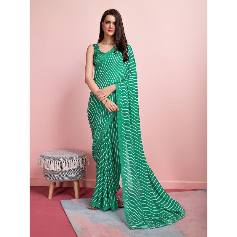 HERE&NOW Leheriya Sequinned Pure Chiffon Saree