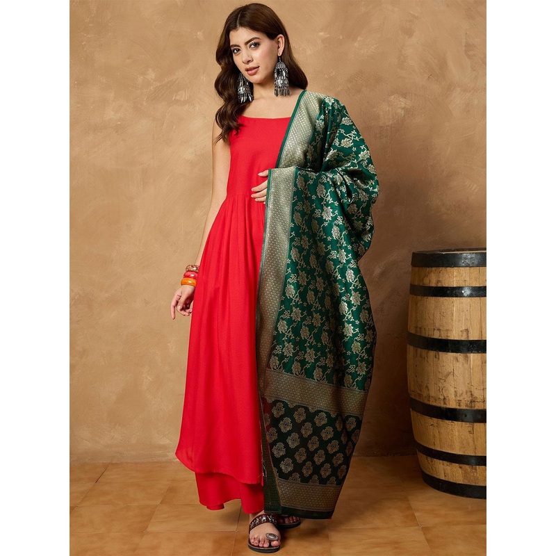 InWeave Floral Woven Design Banarasi Dupatta With Zari Border