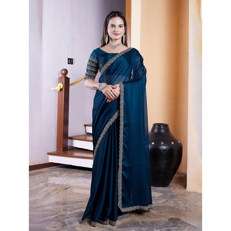 K 5 Fashion Beads and Stones Pure Chiffon Saree