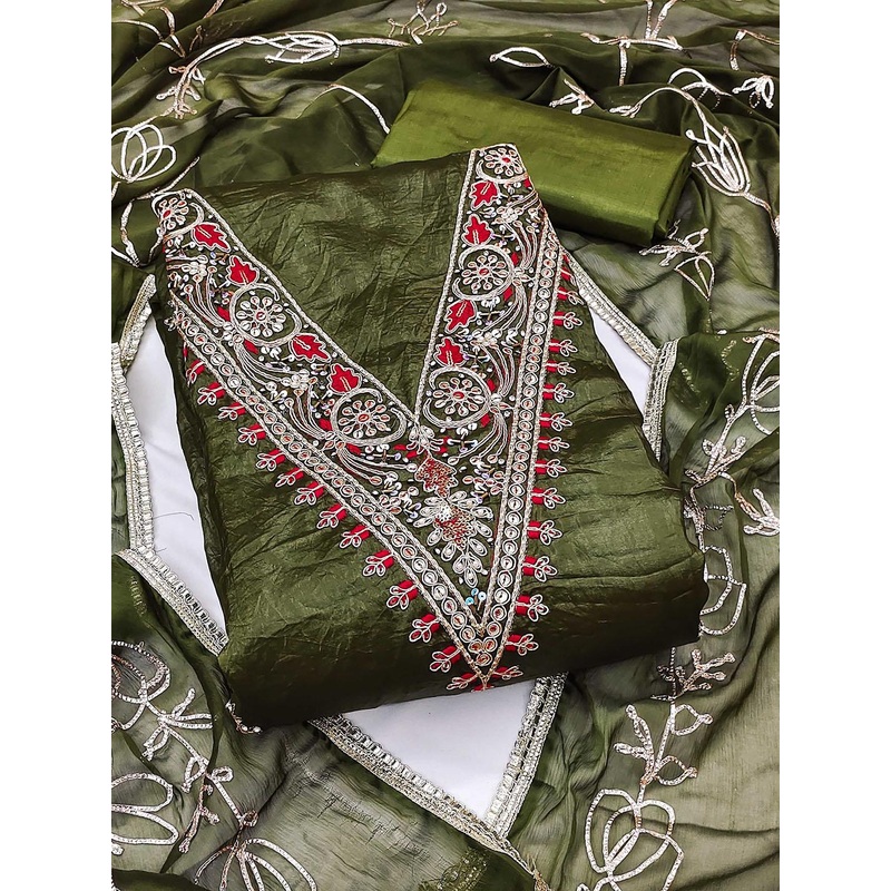 KALINI Embellished Pure Silk Unstitched Dress Material