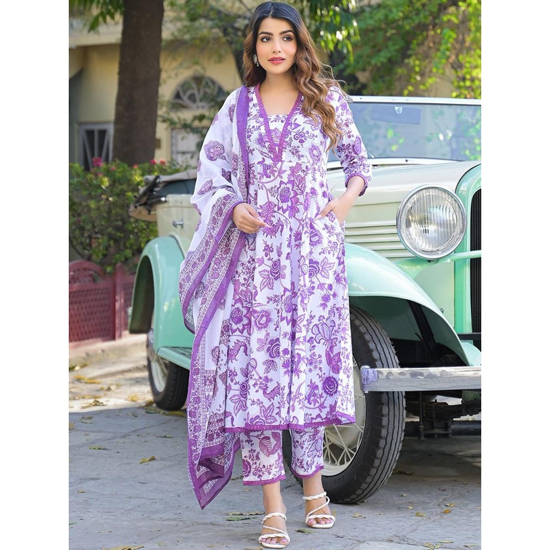 KALINI Women Purple Pure Cotton Kurta Sets