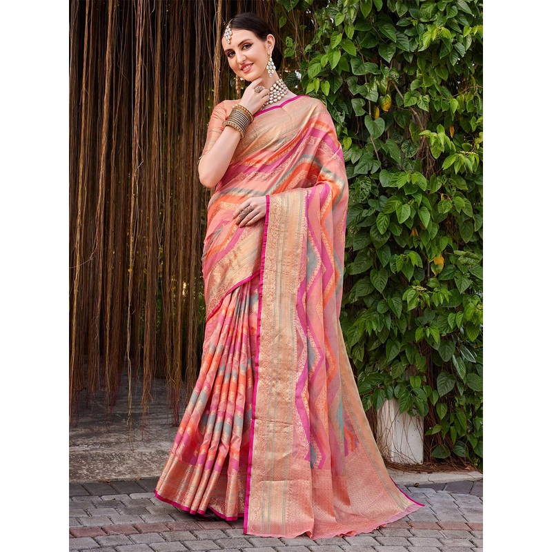 KALINI Women Silk Blend Woven Banarasi Saree With Blouse Piece