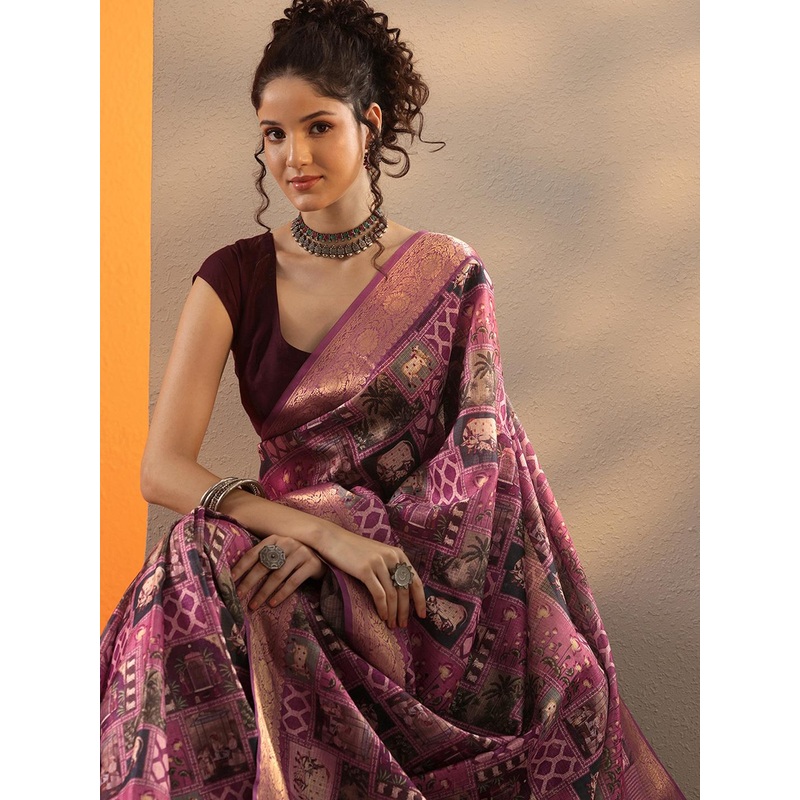 Libas Ethnic Motifs Printed Saree With Blouse Piece