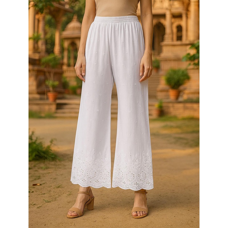 Miaz Lifestyle Women Ethnic Motifs Embroidered Knitted Ethnic Palazzos