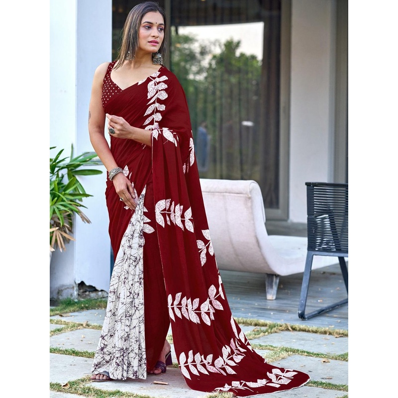 Moda Rapido Women Maroon Pure Cotton Printed Saree