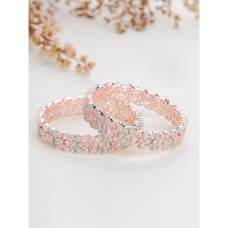 Opal Touch Set Of 2 Rose Gold Plated & American Diamond Bangle