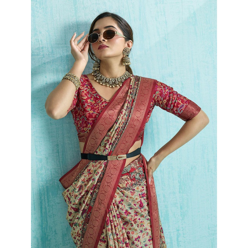 PBS PRINTS Floral Printed Zari Tussar Saree