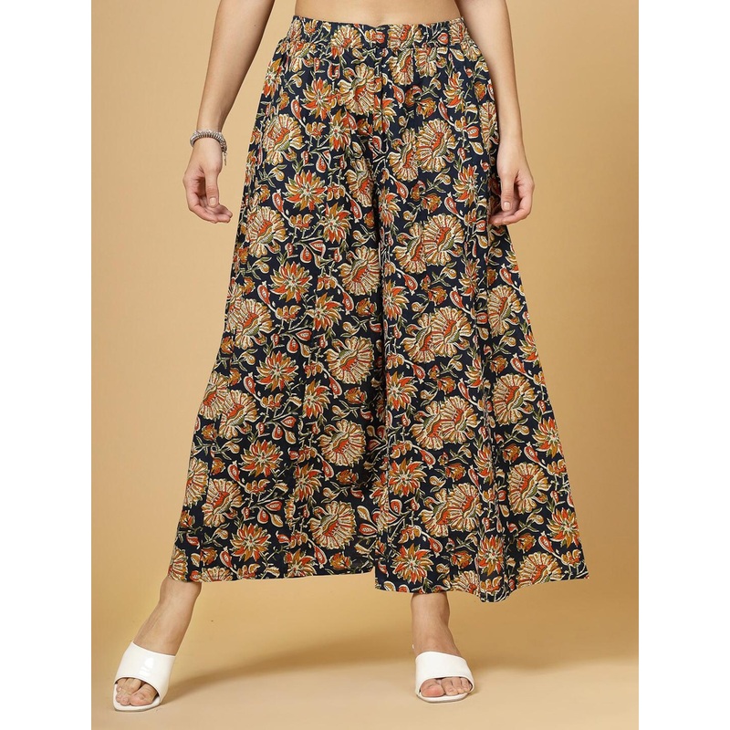 Pistaa Floral Printed Cotton Flared Palazzos