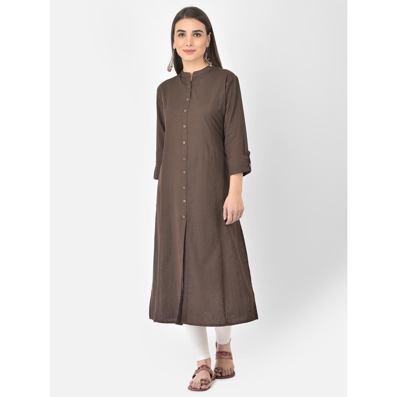 Pistaa Women Brown Pure Cotton A-Line Kurta