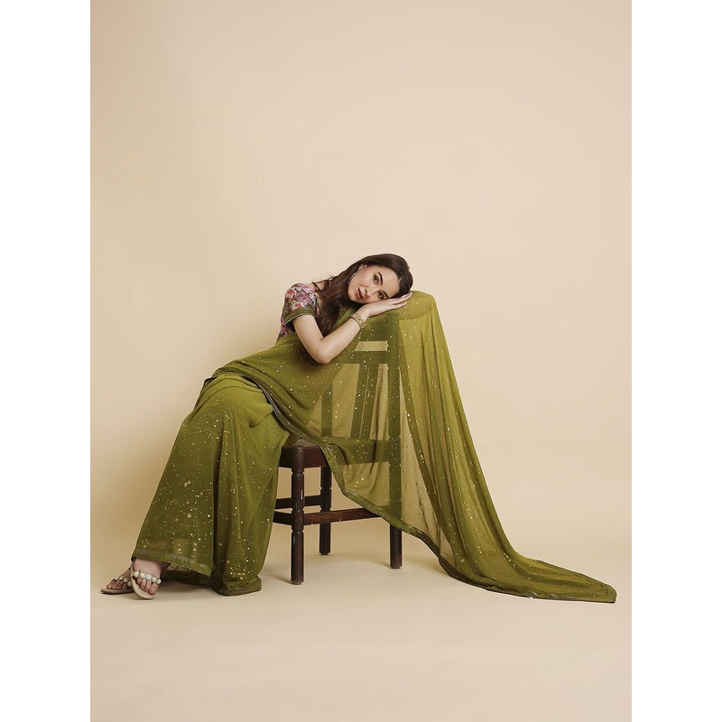 RATAN Beads and Stones Poly Georgette Saree