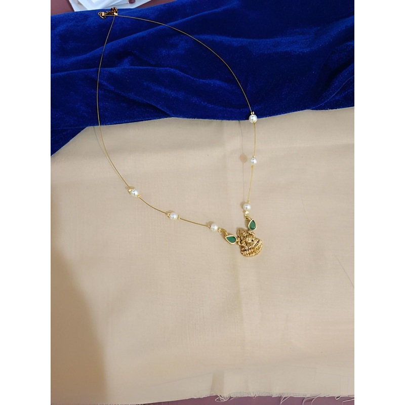 Rujve Jewellery Gold-Plated Stone Studded & Beaded Lakshmi Goddess Chain