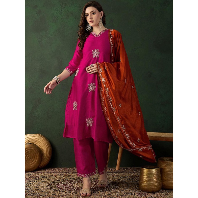 Sangria Embroidered Kurta Set With Dupatta