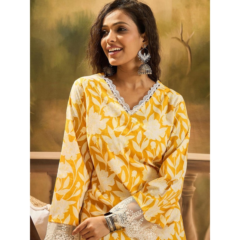 Sangria Floral Printed 100% Cotton Straight Kurta