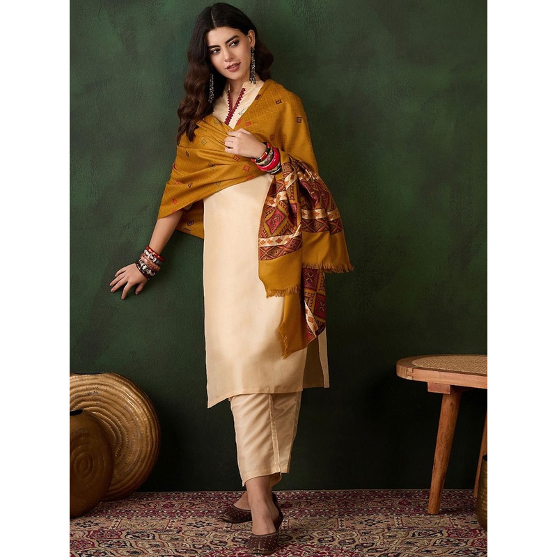 Sangria Geometric Woven Design Winter Pashmina Shawl