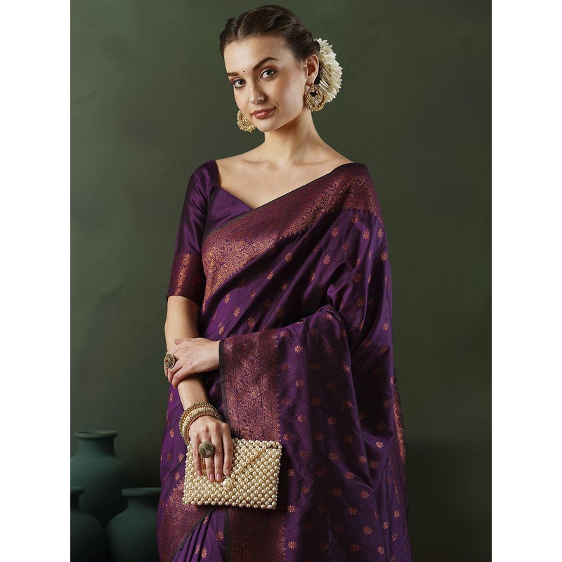 Sangria Woven Design Banarasi Saree With Blouse Piece