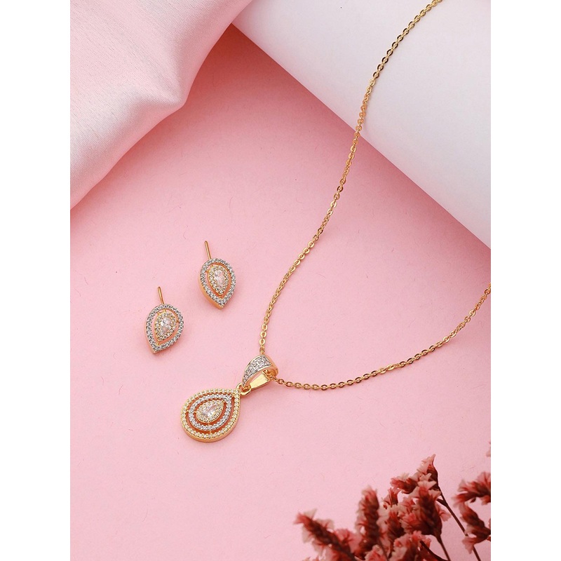 Saraf RS Jewellery Gold-Plated AD Studded Necklace with Earrings