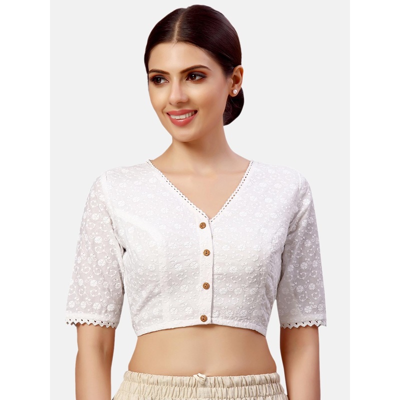 Studio Shringaar Chikankari Embroidered Pure Cotton Saree Blouse