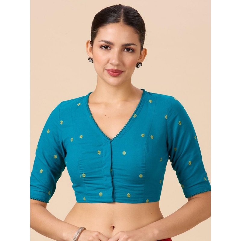 Studio Shringaar Printed Pure Cotton V-Neck Saree Blouse