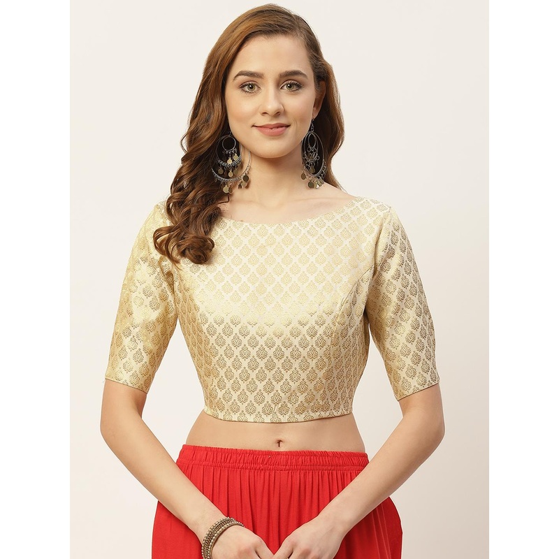 Studio Shringaar Women Golden Woven Design Saree Blouse
