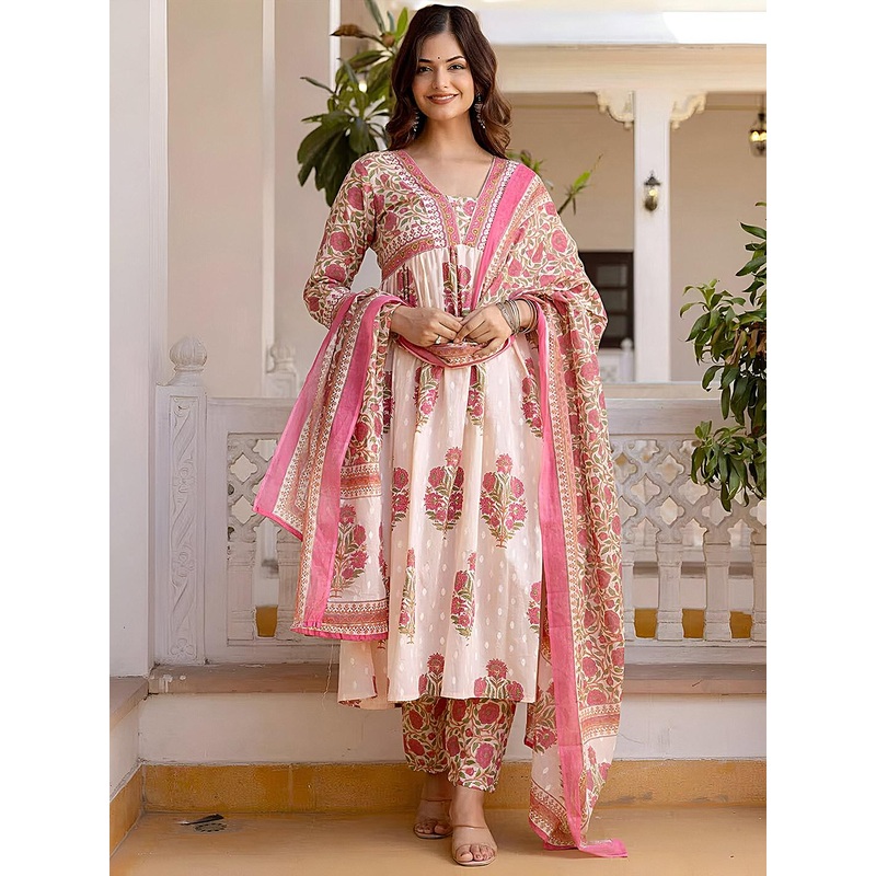 SZN Women Floral Printed Empire Kurta with Trousers & With Dupatta