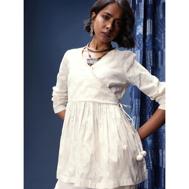 Taavi V-Neck Pure Cotton Angrakha Cora Kurti