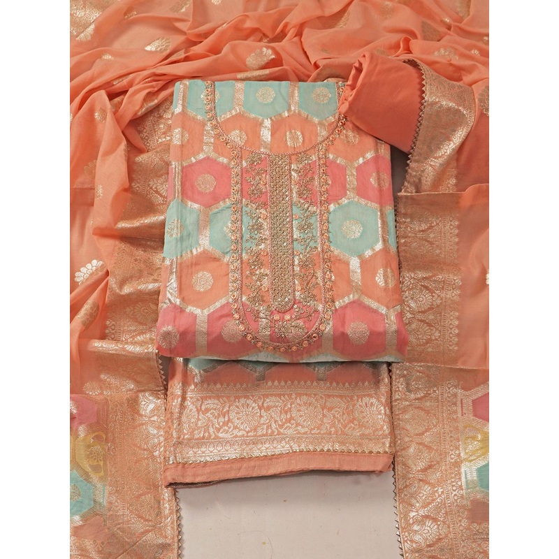 TAVAS Ethnic Motifs Woven Design Zari Unstitched Dress Material