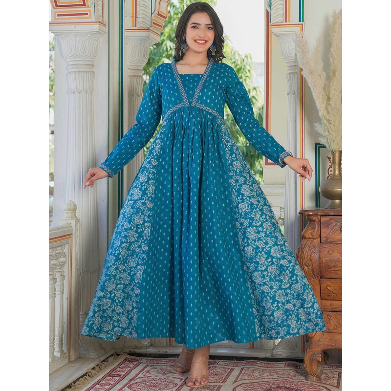 Vbuyz Ethnic Motifs Printed Sequinned Cotton Anarkali Kurta