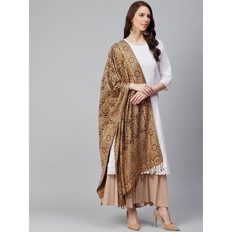 WEAVERS VILLA Women Brown & Beige Woven Design Stole