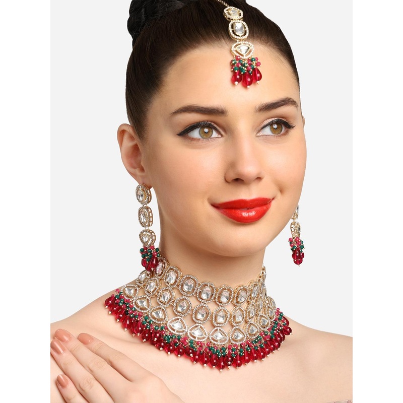 Zaveri Pearls Gold-Plated Pearls & Crystal Stones Studded Jewellery Set