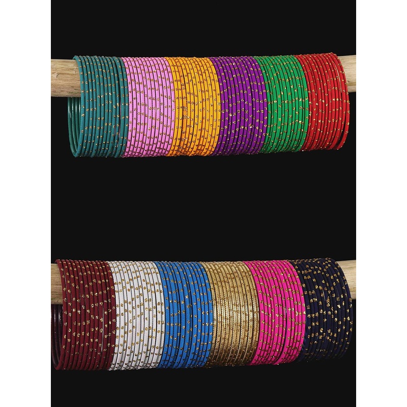 ZULKA Set of 144 Latest Plain Metal Bangles  with Golden Zari Work