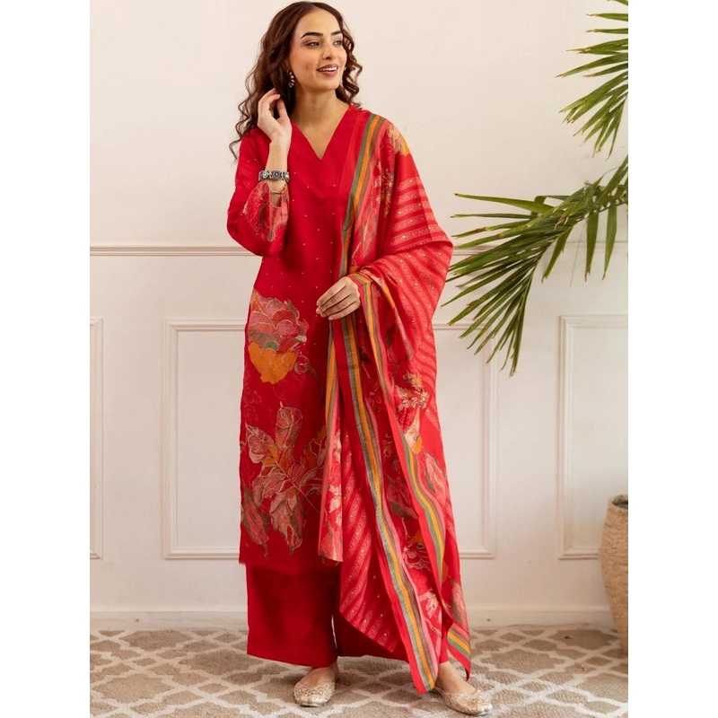 Aaghnya Women Floral Printed Regular Kurta with Palazzos & With Dupatta