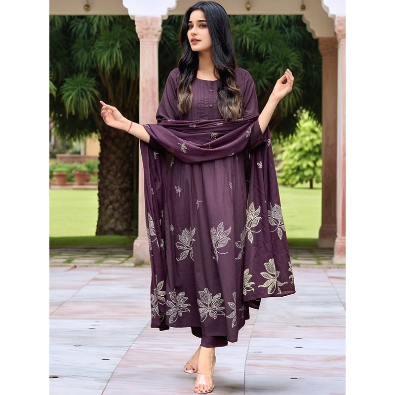 Aaghnya Women Viscose Rayon Printed Kurta Sets With Dupatta
