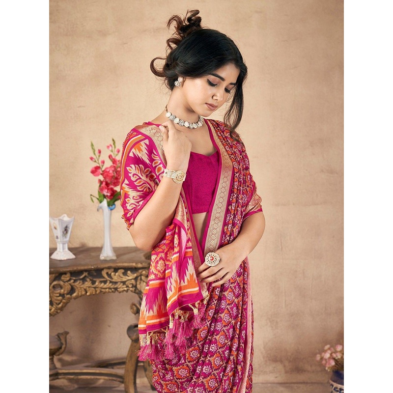 all about you Printed Ethnic Motifs Pure Chiffon Saree