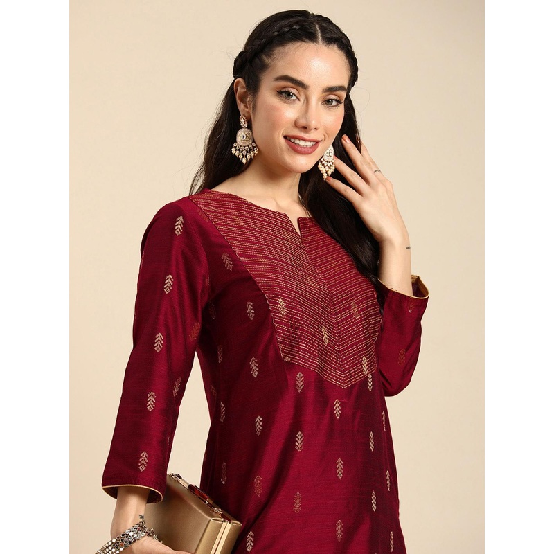 Anouk Ethnic Motifs Kantha Work Dobby Kurta