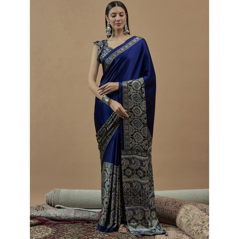 Anouk Ethnic Motifs Poly Crepe Block Print Saree