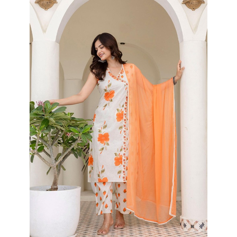 Anouk Rustic Women Floral Printed Cotton Kurta with Pyjama & Dupatta