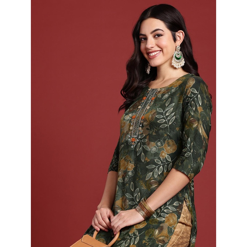 Anouk Women Floral Printed Thread Work Kurta