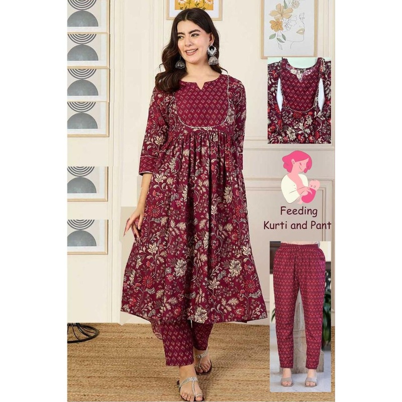Assume Fab Women Purple Floral Printed Maternity Anarkali Kurta