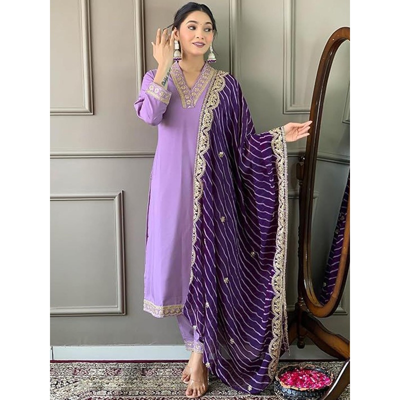 BAESD Ethnic Motifs Yoke Design V-Neck Zari Kurta With Trousers & Dupatta