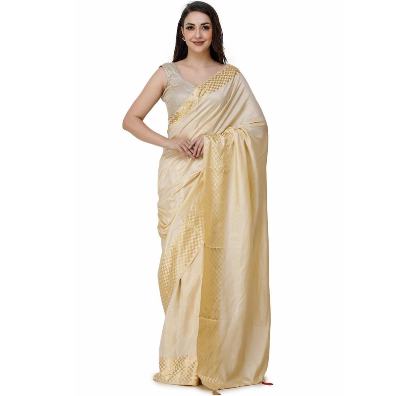 CLAFOUTIS Woven Design Zari Block Print Saree with Unstitched Blouse Piece