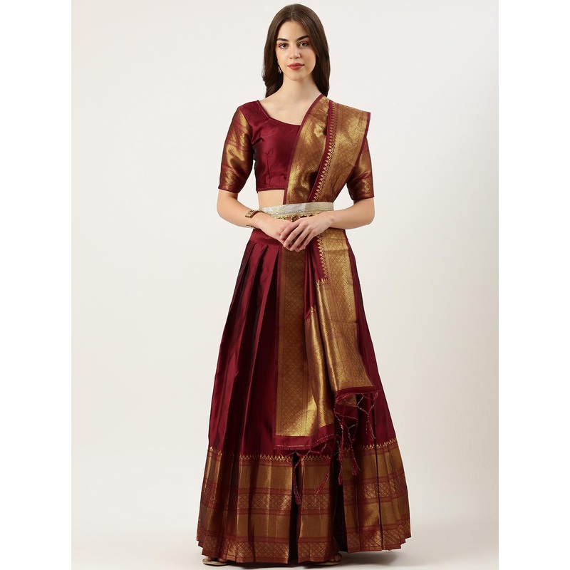 Fabcartz Woven Design Semi-Stitched Lehenga & Unstitched Blouse With Dupatta