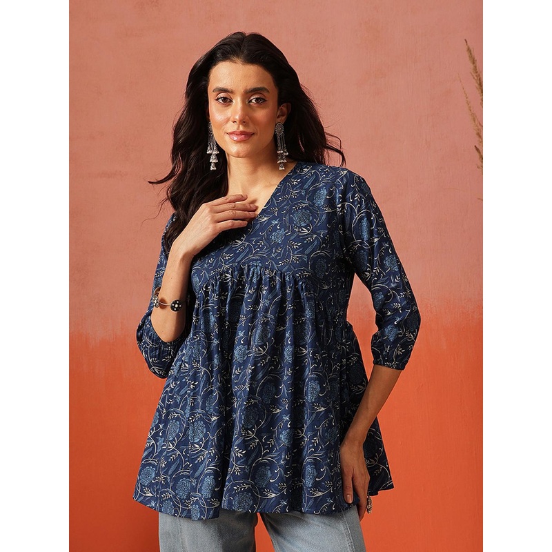 FEMBLISS Floral Printed V-Neck Short Tunic