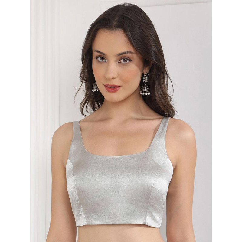 Happy Owl Round Neck Satin Sleeveless Padded Saree Blouse