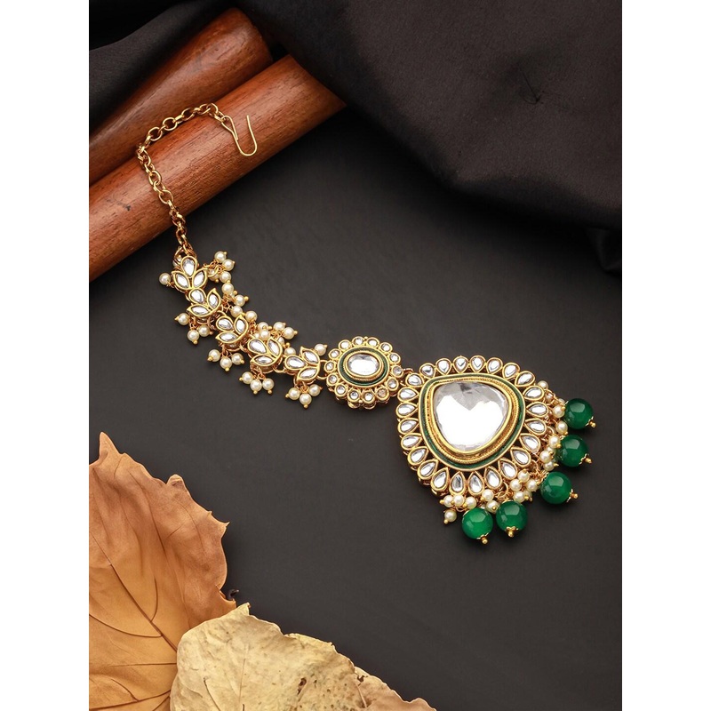 Jazz and Sizzle Women Gold-Plated Kundan Studded Maang Tikka Head Jewellery