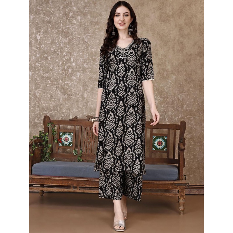 KALINI Ethnic Motifs Printed V-Neck Tunic With Palazzo