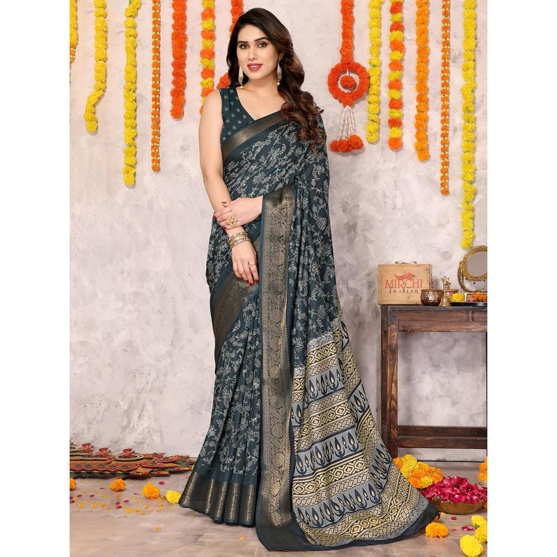 KALINI Floral Printed Zari Saree